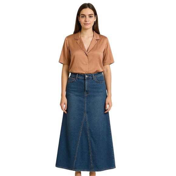 NYDJ Denim Maxi Skirt Blue Size 4 Coastal Boho Summer Minimalist Lagenlook Cute - Picture 1 of 13